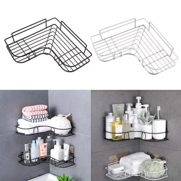 Wall Corner Rack For Bathroom & Kitchen With Hooks ( Pack of 2 )